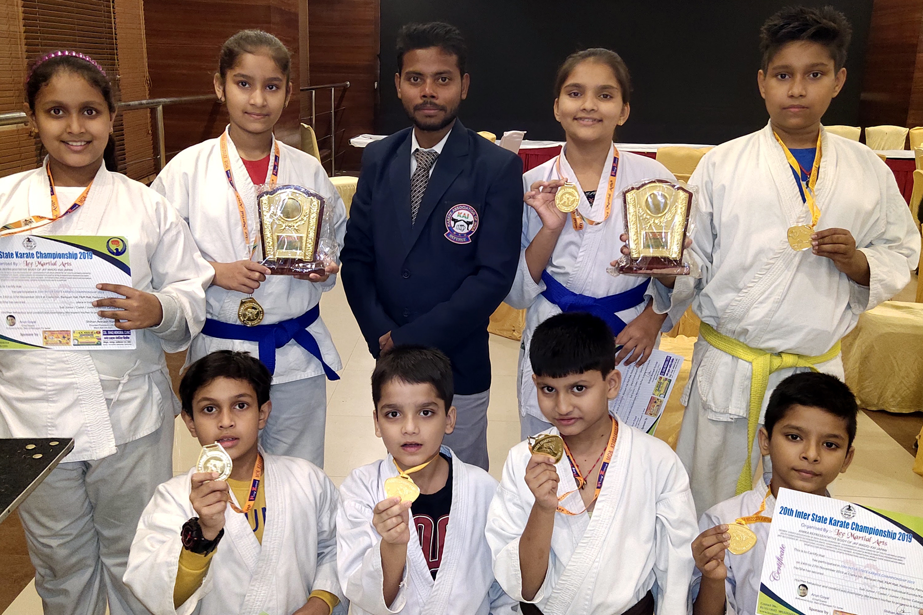 Activity Zone students with medals and trophies at 20th Inter State Karate Championship 2019